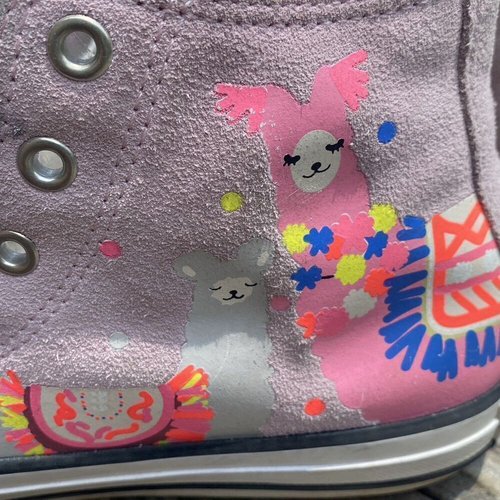 Converse Girls CTAS High GS Playful Llama Pink Suede Sneakers Size 5.5 - Picture 11 of 12